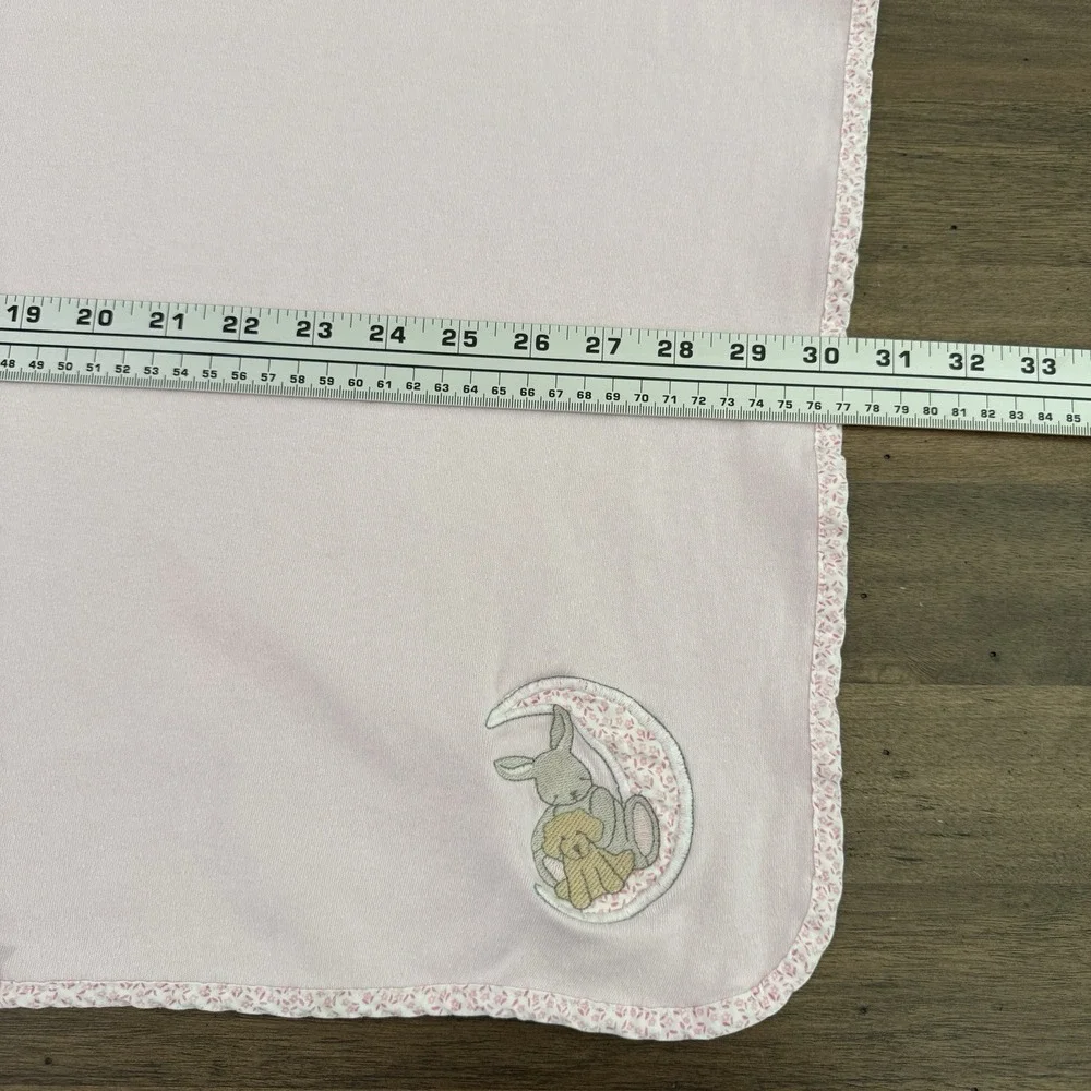 Vtg Carters Pink Baby Blanket Moon Dog Bunny Rabbit If They Could Stay Little